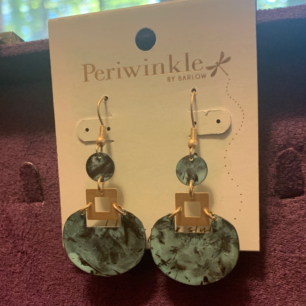 Periwinkle by Barlow Marble Blue and Gold Dangle Earrings